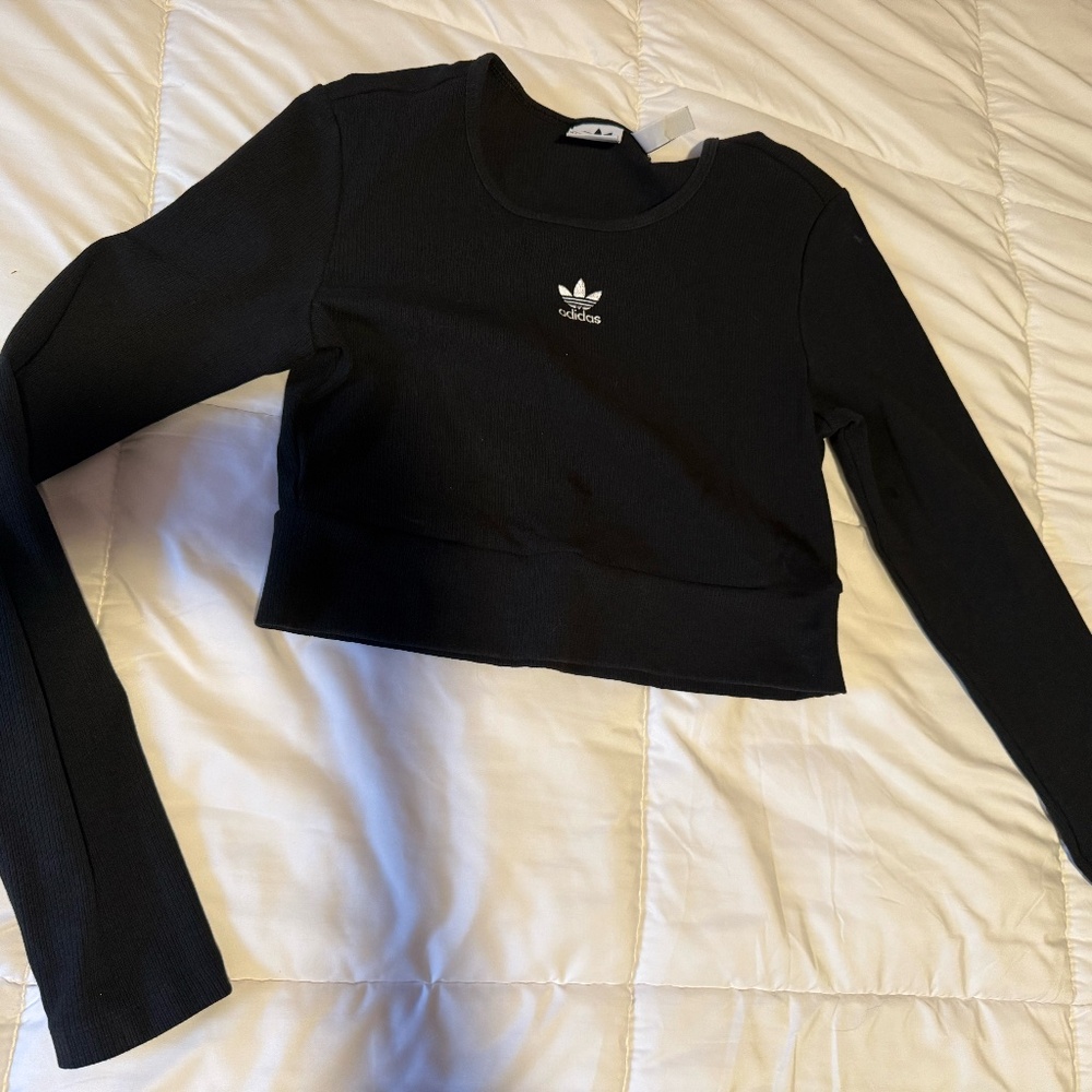 Long Sleeve Adidas Croptop with Small Logo on Chest